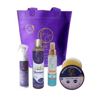 Shampoo antipulgas,Desenredante keratina, splash antipulgas y balsamo humectantepara huellas y nariz